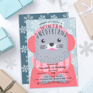 Invitación Seal Winter Onederland Kids Cumpleaños