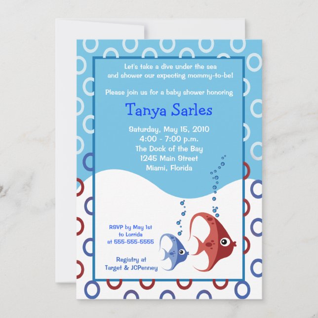 Invitación Sealife RED FISH BLUE FISH 5x7 Baby Shower (Anverso)