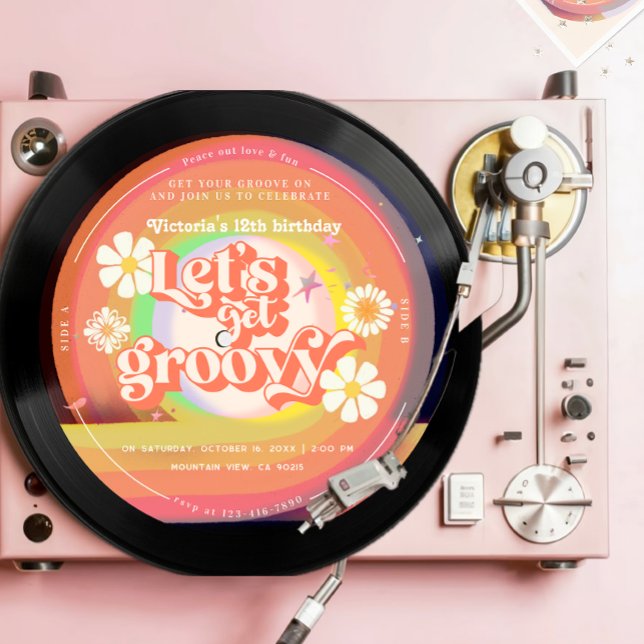 Invitación Seamos groovy Retro Vinyl Rainbow Daisy (Subido por el creador)