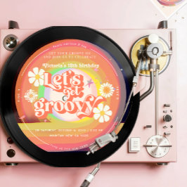 Invitación Seamos groovy Retro Vinyl Rainbow Daisy