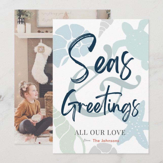 Invitación Seas and Greetings Seashell Holiday Photo Card (Anverso / Reverso)