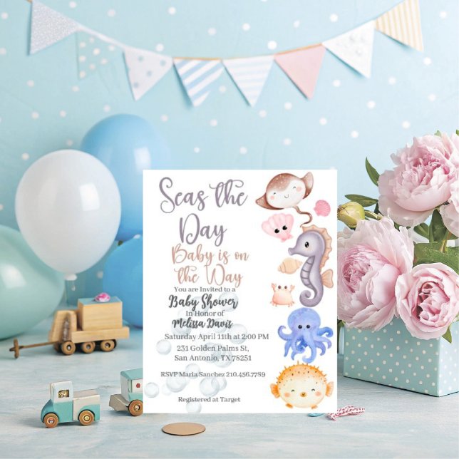 Invitación Seas the Day Baby Shower Invitation  (Personalize this cute Seas the Day baby shower invitation. )