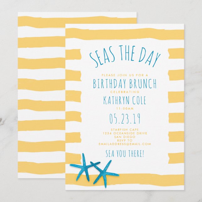 Invitación Seas The Day Beach Birthday Brunch (Anverso / Reverso)