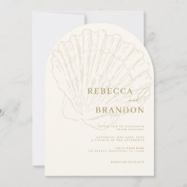 Invitación Seashell Beach Coastal Ivory & Gold Arch Wedding