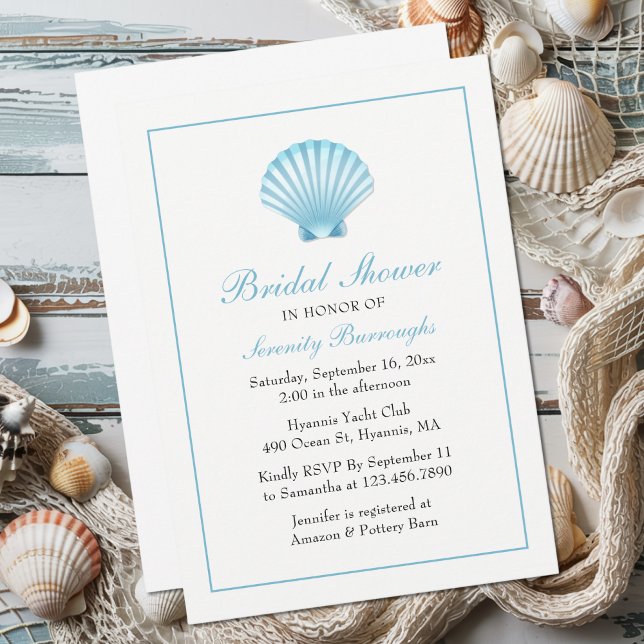 Invitación Seashell Bridal Shower Blue Nautical Beach Coastal (Subido por el creador)