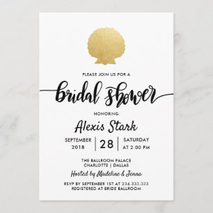 Invitación Seashell Faux Relieve metalizado dorado Ocean Brid