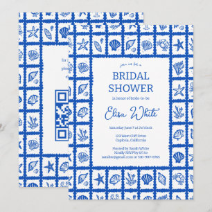 Invitación Seashell Grid Beach Bridal Shower Blue PERSONALIZA