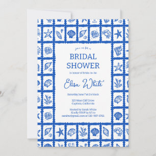 Invitación Seashell Grid Beach Bridal Shower Blue PERSONALIZA