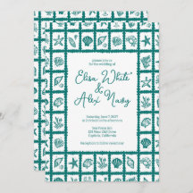 Seashell Grid Beach Wedding Green PERSONALIZADO QR