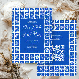 Invitación Seashell Grid Beach Wedding PERSONALIZADO QR Code