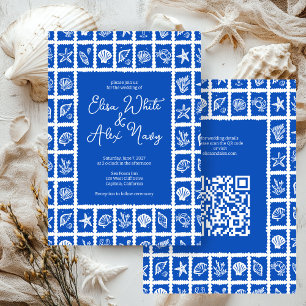 Invitación Seashell Grid Beach Wedding PERSONALIZADO QR Code