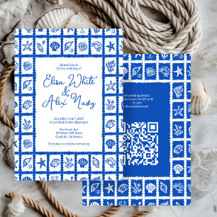 Invitación Seashell Grid Beach Wedding PERSONALIZADO QR Code