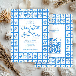 Invitación Seashell Grid Beach Wedding PERSONALIZADO QR Code