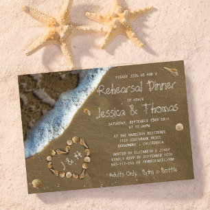 Invitación Seashell Heart Beach Wedsal Ensayo Cena