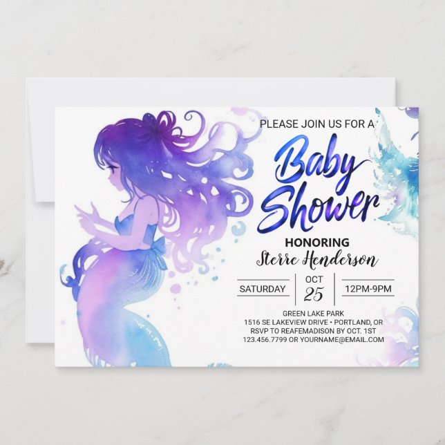 Invitación Seashell Mermaid esparce Baby Shower (Anverso)