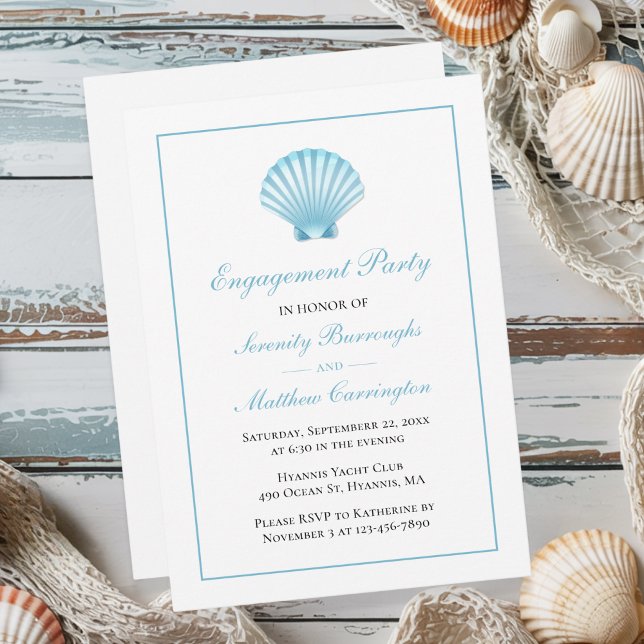 Invitación Seashell Nautical Beach Wedagement Party (Subido por el creador)