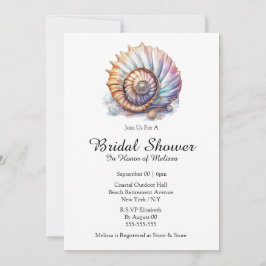 Invitación Seashell naútico playa ducha de novia taupe blanco