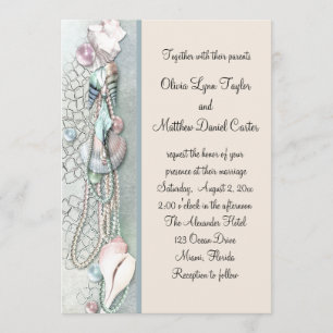 Invitación Seashell Pearls Elegant Beach Wedding