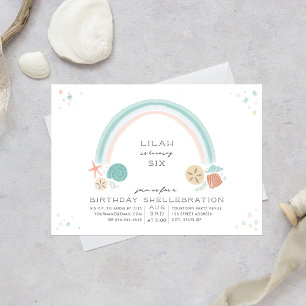 Invitación Seashell Rainbow Nautical Birday Party