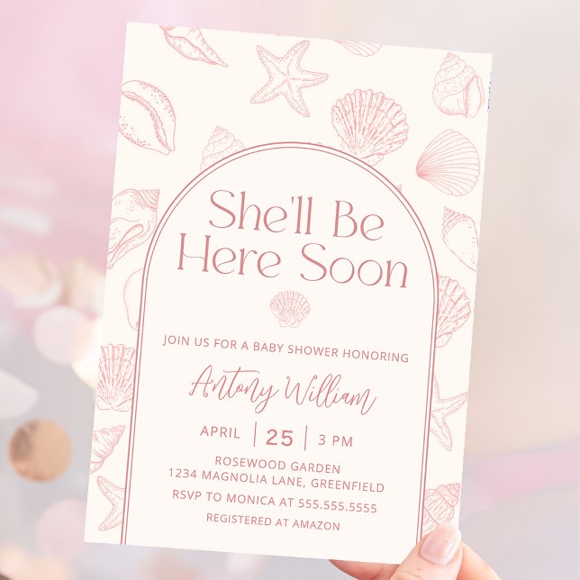 Invitación Seashell She'll Be Here Baby Shower Invitation (Subido por el creador)