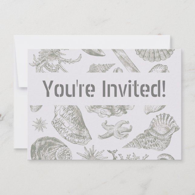Invitación Seashell Soft Antique Art Beach Shells (Anverso)