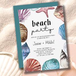 Invitación Seashell Watercolor Engagement Beach Fiesta