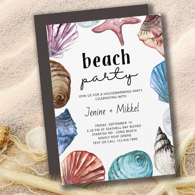 Invitación Seashell Watercolor House Warming Beach Fiesta (Subido por el creador)