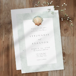Invitación Seashell Watercolor Minimalist Beach Wedding