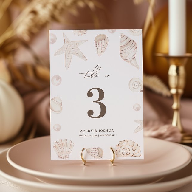 Invitación Seashells 5x7 Pearls Nautical Wedding Table Number (Subido por el creador)