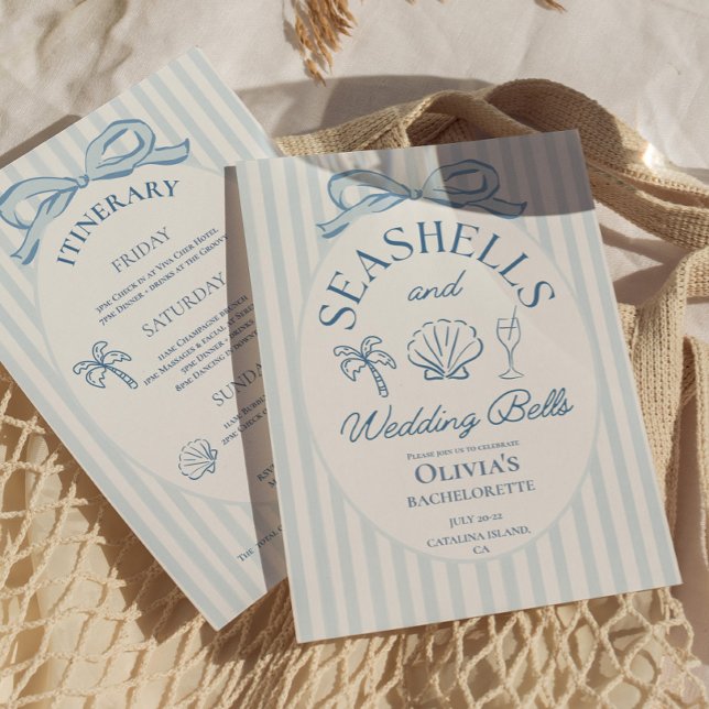 Invitación Seashells and Wedding Bells Bachelorette Itinerary (seashells and wedding bells bachelorette invitations)