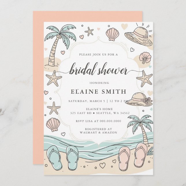 Invitación Seashells and Wedding Bells Beach Bridal Shower (Anverso / Reverso)