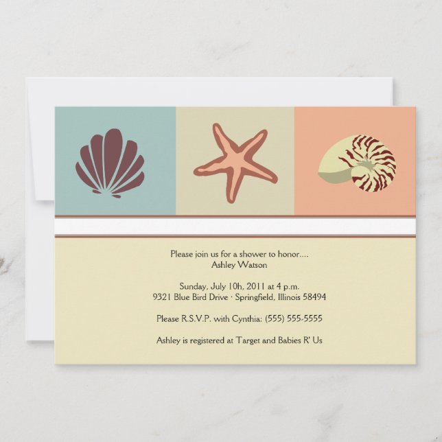 Invitación Seashells Baby Shower (Anverso)