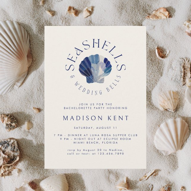 Invitación Seashells Boda Bells Blue Beach Bachelorette (Subido por el creador)