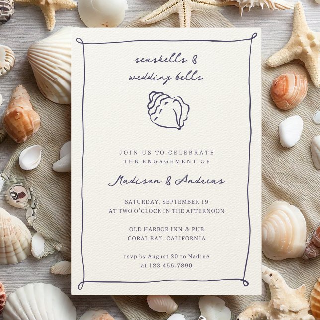Invitación Seashells Boda Bells Nautical Beach Engagement (Subido por el creador)