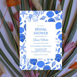 Invitación Seashells Bridal Shower Elegant Blue Beach PERSONA