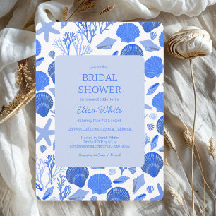 Invitación Seashells Bridal Shower Elegant Blue Beach PERSONA
