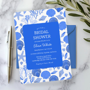 Invitación Seashells Bridal Shower Elegant Blue Beach PERSONA