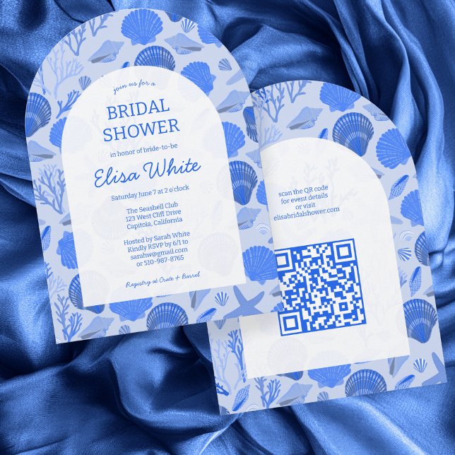 Invitación Seashells Bridal Shower Moda playa PERSONALIZADO Q (Seashells Bridal Shower Chic Beach CUSTOM QR Arch Invitation
)