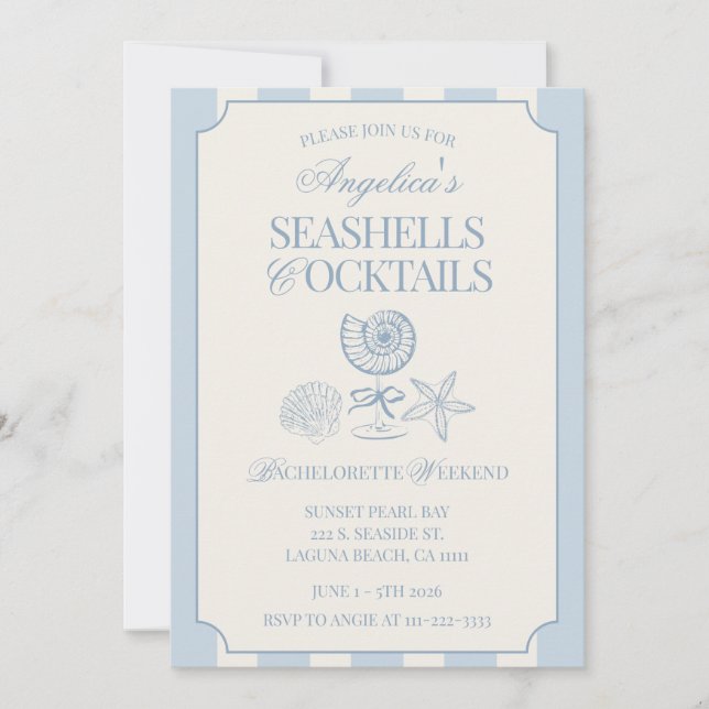 Invitación Seashells & Cocktails Bachelorette Itinerary and (Anverso)