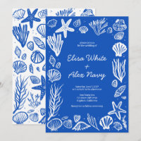 Seashells Frame Beach Wedding PERSONALIZADO Azul