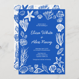 Invitación Seashells Frame Beach Wedding PERSONALIZADO Azul