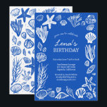 Invitación Seashells Frame Birthday Party Blue Beach PERSONAL<br><div class="desc">Perfecta tarjeta linda para una divertida invitación de cumpleaños. ¡La mano hizo arte para ti! Perfecto para una ducha de novia junto al mar, una fiesta de soltera, una fiesta de compromiso o un cumpleaños. ¡TODO PERSONALIZABLE! Haga clic en "Personalizar" para editar el texto. Haga clic en "editar usando la...</div>