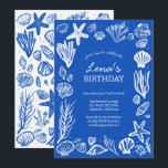 Invitación Seashells Frame Birthday Party Blue Beach PERSONAL<br><div class="desc">Perfecta tarjeta linda para una divertida invitación de cumpleaños. ¡La mano hizo arte para ti! Perfecto para una ducha de novia junto al mar, una fiesta de soltera, una fiesta de compromiso o un cumpleaños. ¡TODO PERSONALIZABLE! Haga clic en "Personalizar" para editar el texto. Haga clic en "editar usando la...</div>
