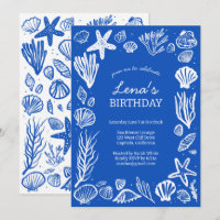 Seashells Frame Birthday Party Blue Beach PERSONAL