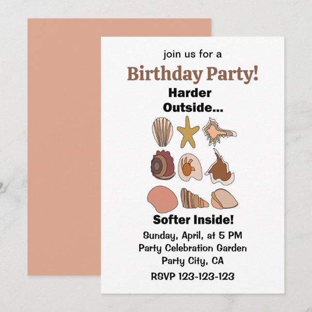 Invitación Seashells Hard Outside Soft Inside Birthday Party (Anverso / Reverso)