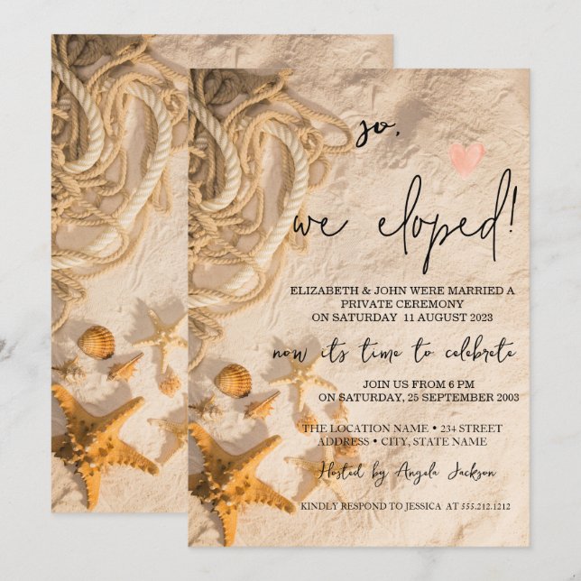 Invitación Seashells Rope Sand Boda Elopement (Anverso / Reverso)