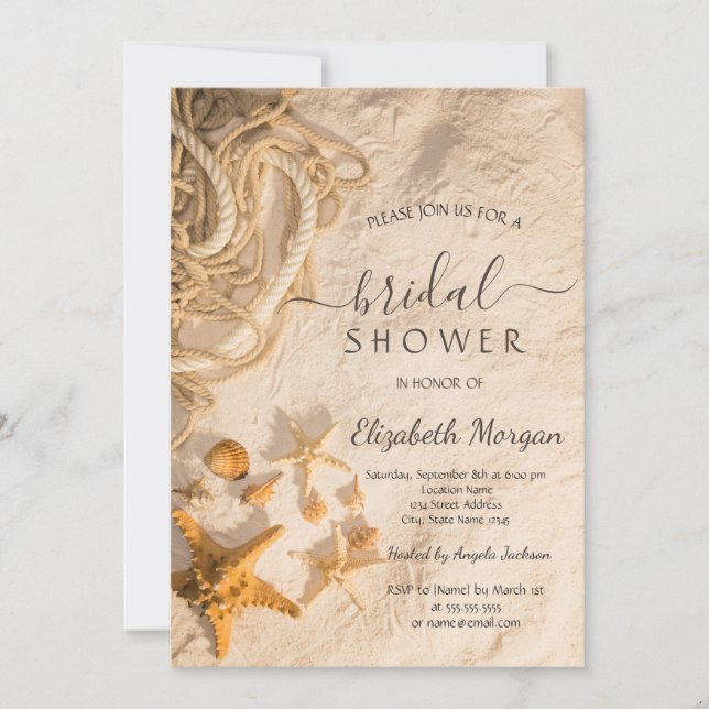 Invitación Seashells Rope Sand Bridal Shower (Anverso)