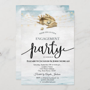Invitación Seashells,Sea,String Lights Script Engagement
