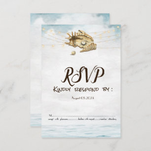 Invitación Seashells,Sea,String Lights Script Lights RSVP