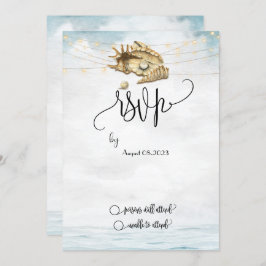 Invitación Seashells,Sea,String Lights Script RSVP